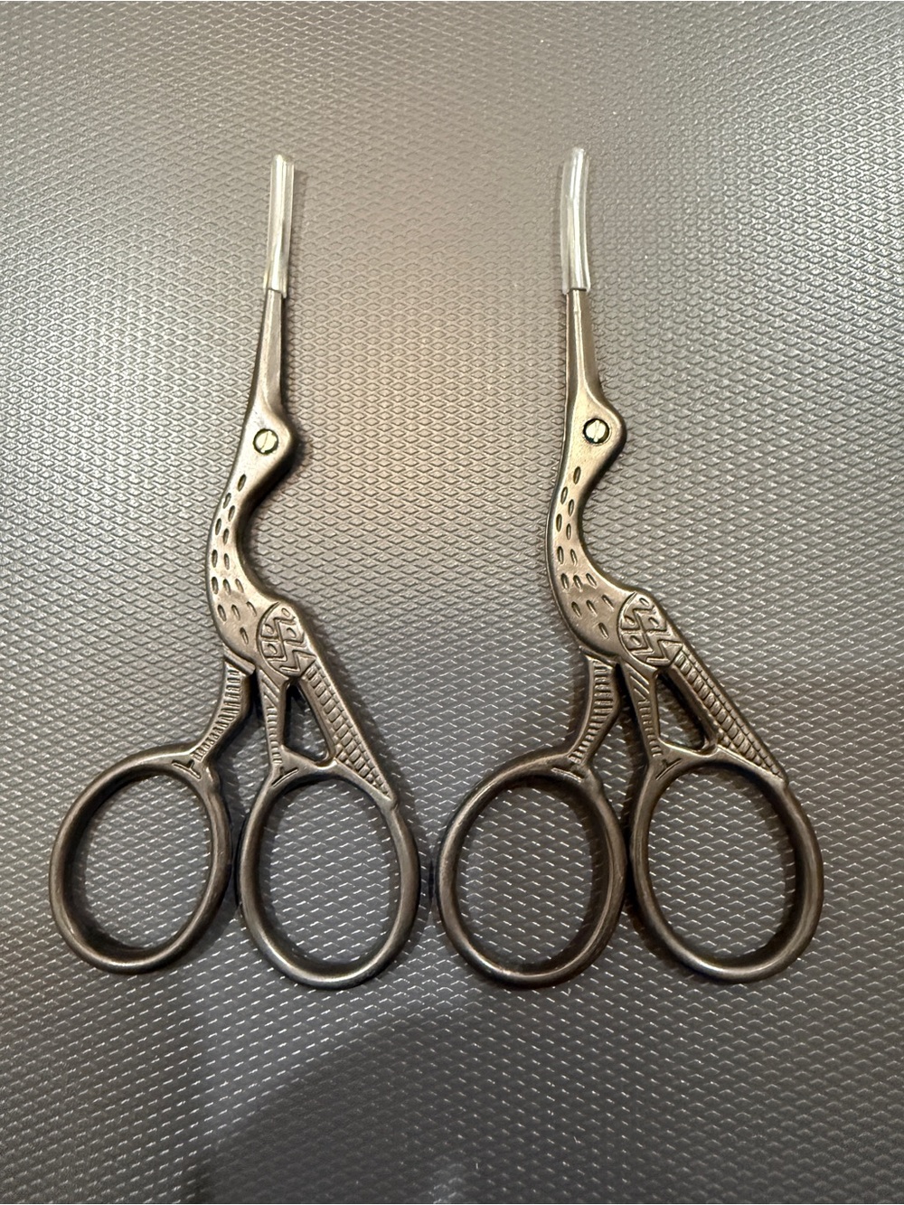 2 Antique-Style Stork Embroidery Scissors - Bronze Finish